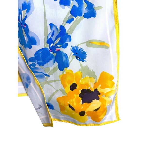 Vera Veresa Vintage Blue Yellow Floral Polyester Scarf - Picture 3 of 7